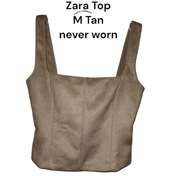 Zara Tan Bustier style Strap Top M Faux Fur Nwot - Picture 1 of 9
